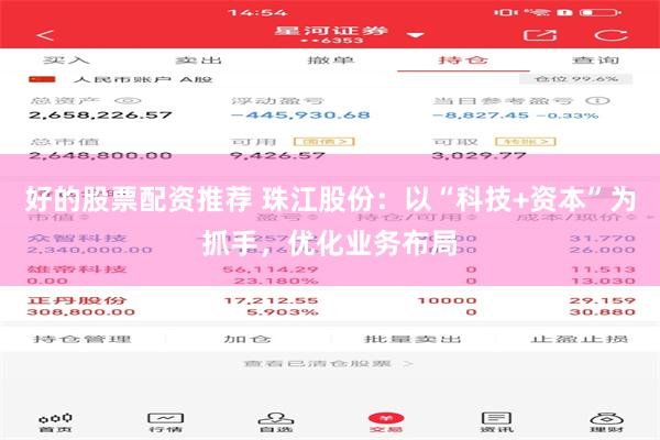 好的股票配资推荐 珠江股份：以“科技+资本”为抓手，优化业务布局